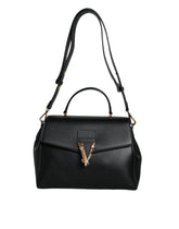Versace Black Top Handle Grainy Calfskin Leather Crossbody Bag - Cross Body Bags