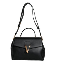 Versace Black Top Handle Grainy Calfskin Leather Crossbody Bag - Cross Body Bags