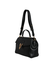Versace Black Top Handle Grainy Calfskin Leather Crossbody Bag - Cross Body Bags