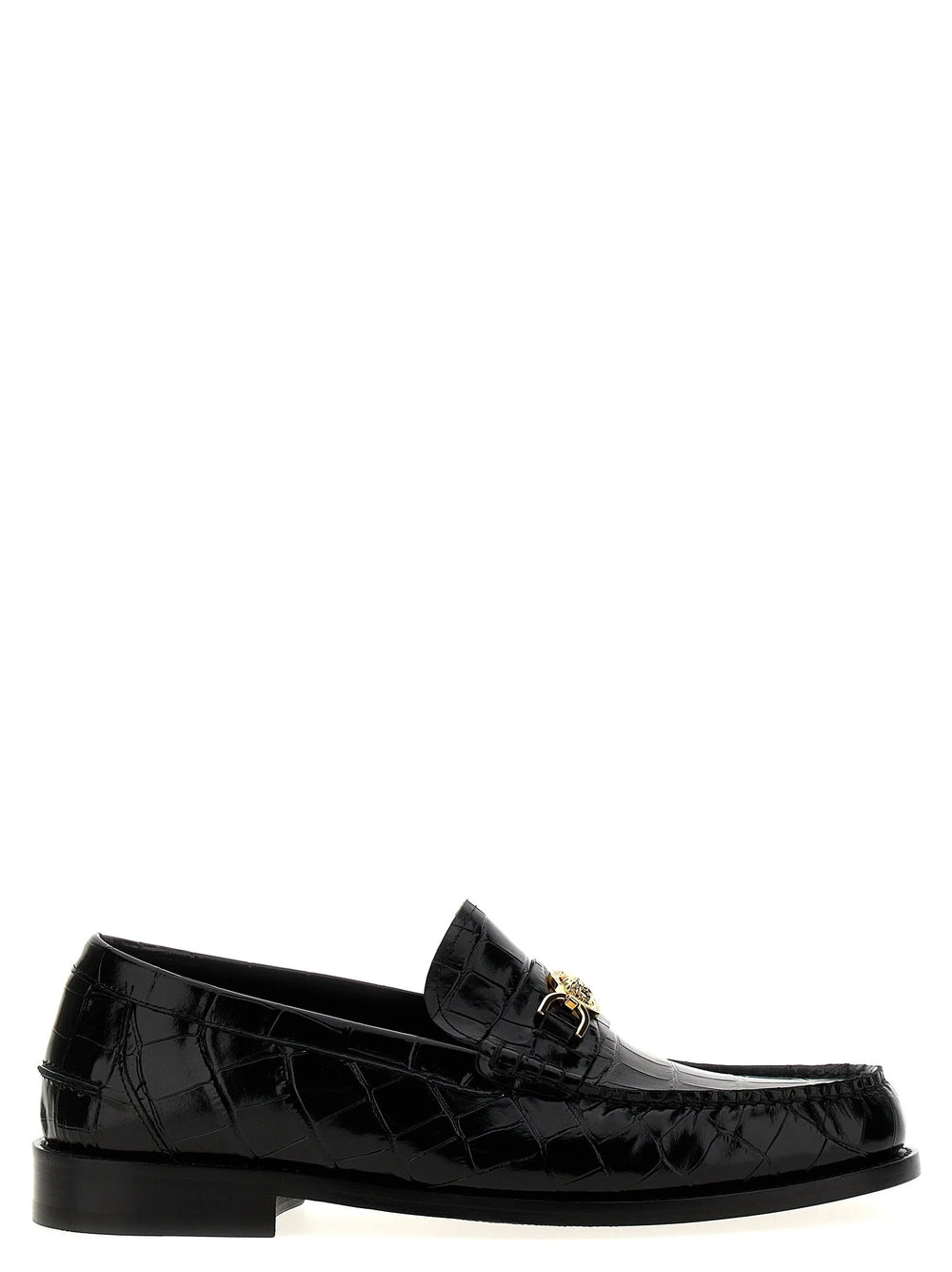 Versace Black Velvet Leather Slip-On Loafers