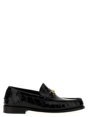 Versace Black Velvet Leather Slip-On Loafers
