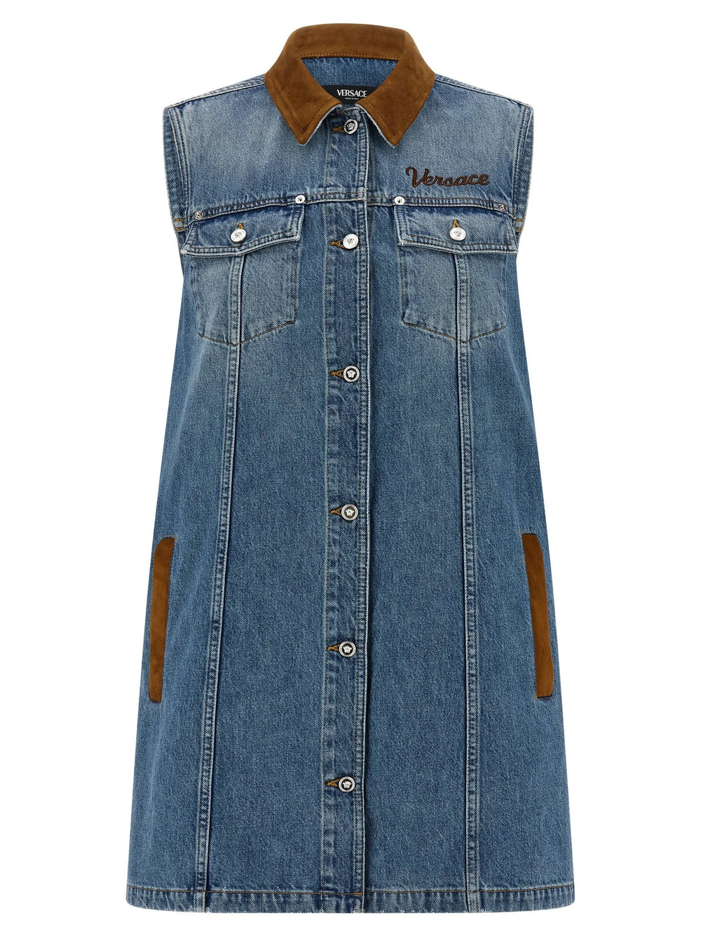 Versace Blue Cotton Short Dress