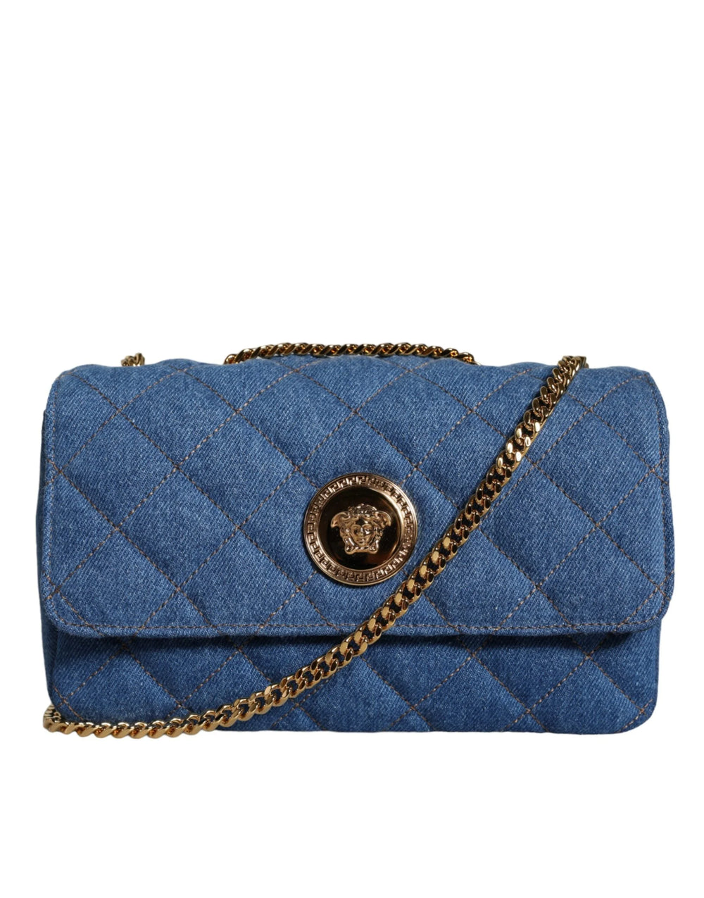 Versace Blue Quilted Denim Leather Crossbody Shoulder Bag - Cross Body Bags