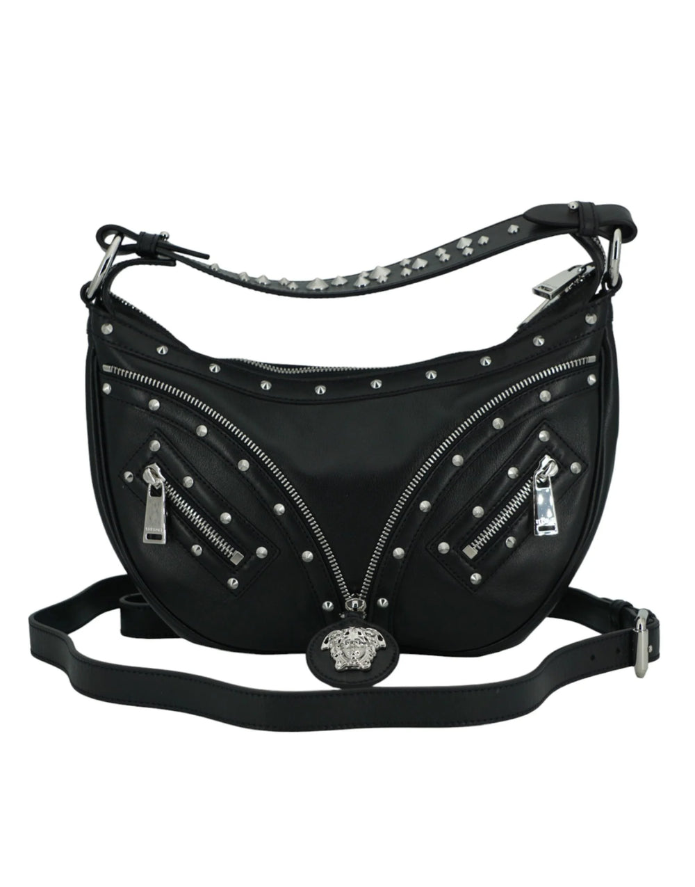 Versace Elegant Black Leather Hobo Shoulder Bag - Hobo Bags