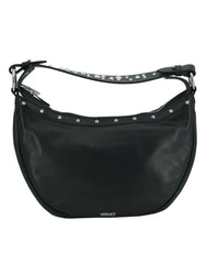 Versace Elegant Black Leather Hobo Shoulder Bag - Hobo Bags