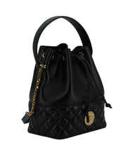 Versace Elegant Black Leather Medusa Bucket Shoulder Bag - Bucket Bags