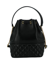 Versace Elegant Black Leather Medusa Bucket Shoulder Bag - Bucket Bags