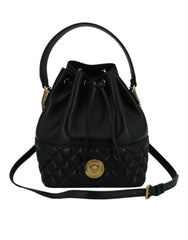 Versace Elegant Black Leather Medusa Bucket Shoulder Bag - Bucket Bags