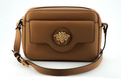 Versace Elegant Brown Leather Camera Case Shoulder Bag - Shoulder Bags