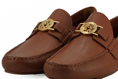 Versace Elegant Medusa-Embossed Leather Loafers - Flats