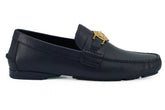 Versace Elegant Navy Blue Calf Leather Loafers - Flats