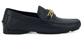 Versace Elegant Navy Blue Calf Leather Loafers - Flats