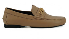Versace Exquisite Medusa Gold-Tone Leather Loafers - Flats