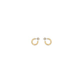 Versace gold-tone brass earrings featuring the iconic Medusa head motif in a polished circular stud design.