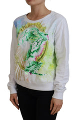 Versace Jeans White Graphic Print Long Sleeves Sweater - IT38|XS - Sweaters