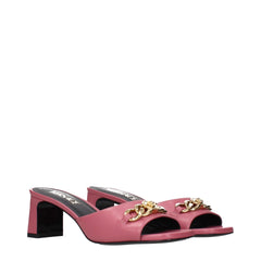 Versace Pink Leather Flat Sandals