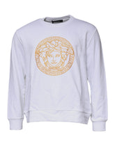 Versace White Medusa Embroidery Crew Neck Pullover Sweater - Sweatshirts