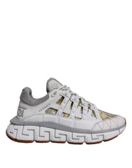 Versace White Trigreca Barocco Print Low Top Sneakers Shoes - Sneakers