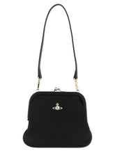 Vivienne Westwood black viscose clutch bag featuring the iconic silver-tone Orb emblem on the front panel.
