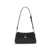 Front view of the Vivienne Westwood Tasha shoulder bag in black leather featuring the signature silver-tone metal orb.