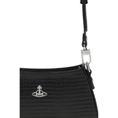 Close-up of the Vivienne Westwood Tasha bag focusing on the iconic silver orb emblem and premium leather texture.