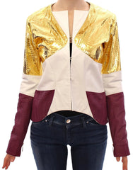 Vladimiro Gioia White Gold Purple Leather Jacket - IT40|S - Coats & Jackets