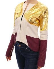 Vladimiro Gioia White Gold Purple Leather Jacket - IT40|S - Coats & Jackets
