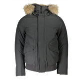Woolrich Gray Cotton Men Jacket with Hood and Removable Fur
