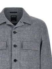 ZEGNA Blue Linen Blouse