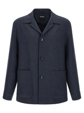 ZEGNA Blue Linen Full-Length Jacket