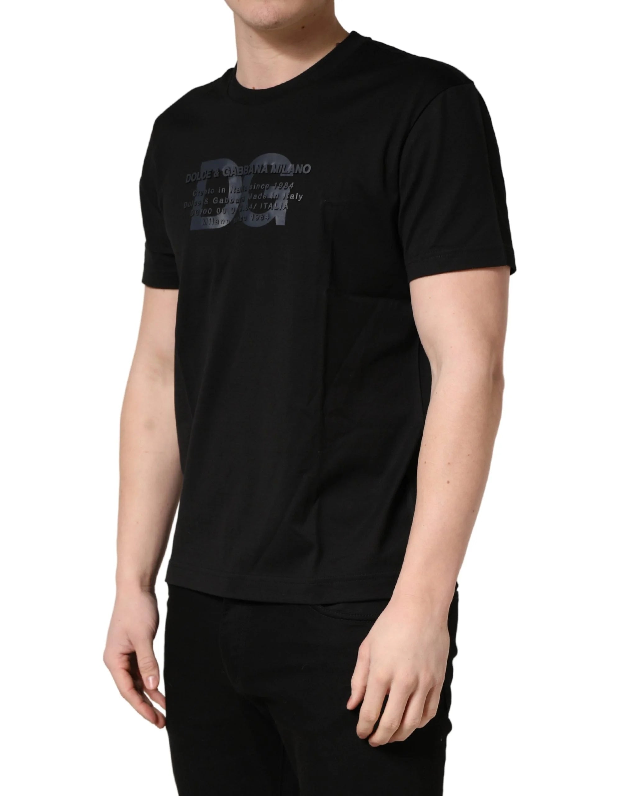 +39 MASQ Black Logo DG Print Cotton Crew Neck T-shirt - IT46 | S