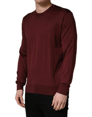 Dolce & Gabbana Maroon Silk Men Crew Neck Pullover Sweater - IT52 | XL