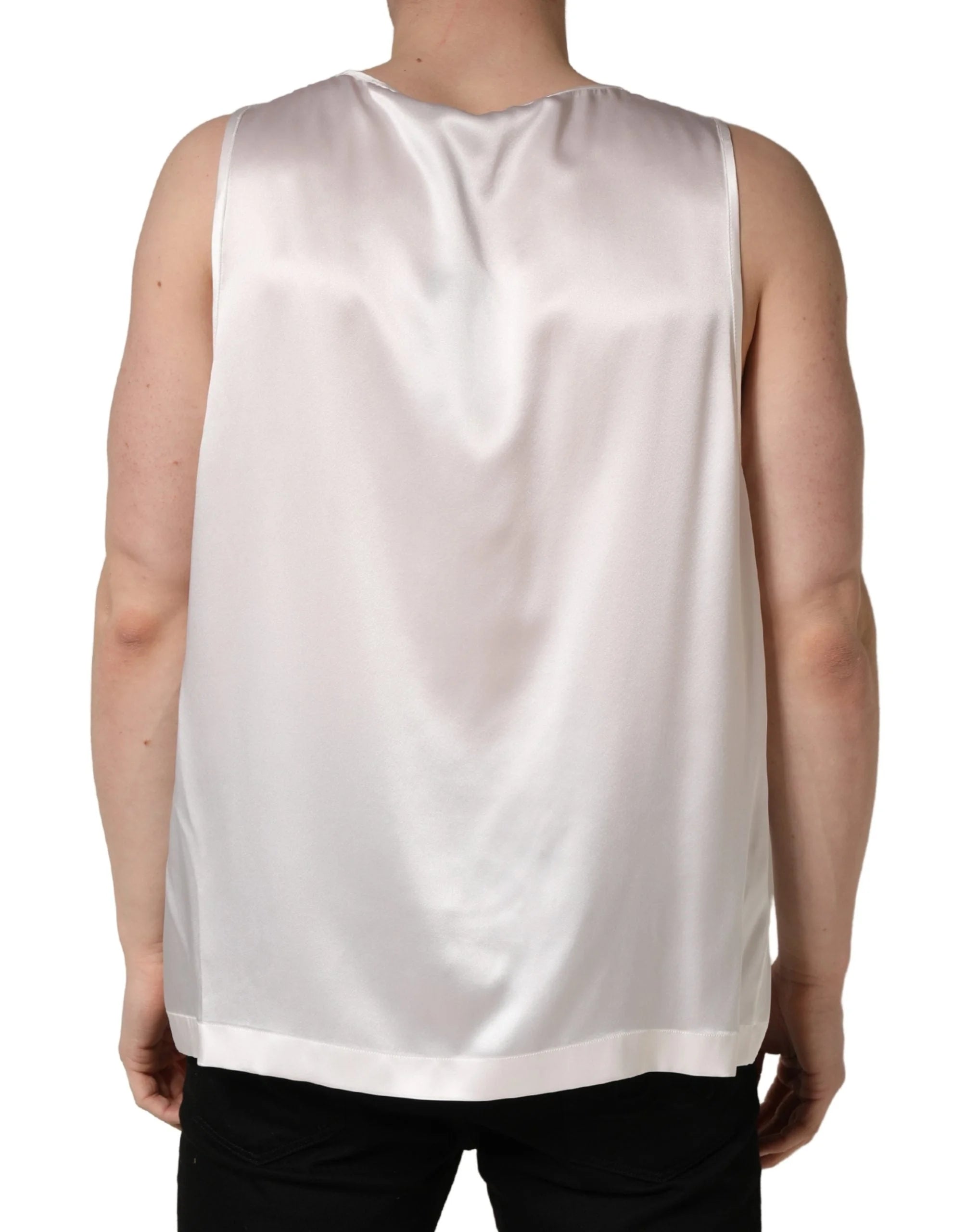 Dolce & Gabbana White Satin Polyester SleevelessTank T-shirt - IT50 | L
