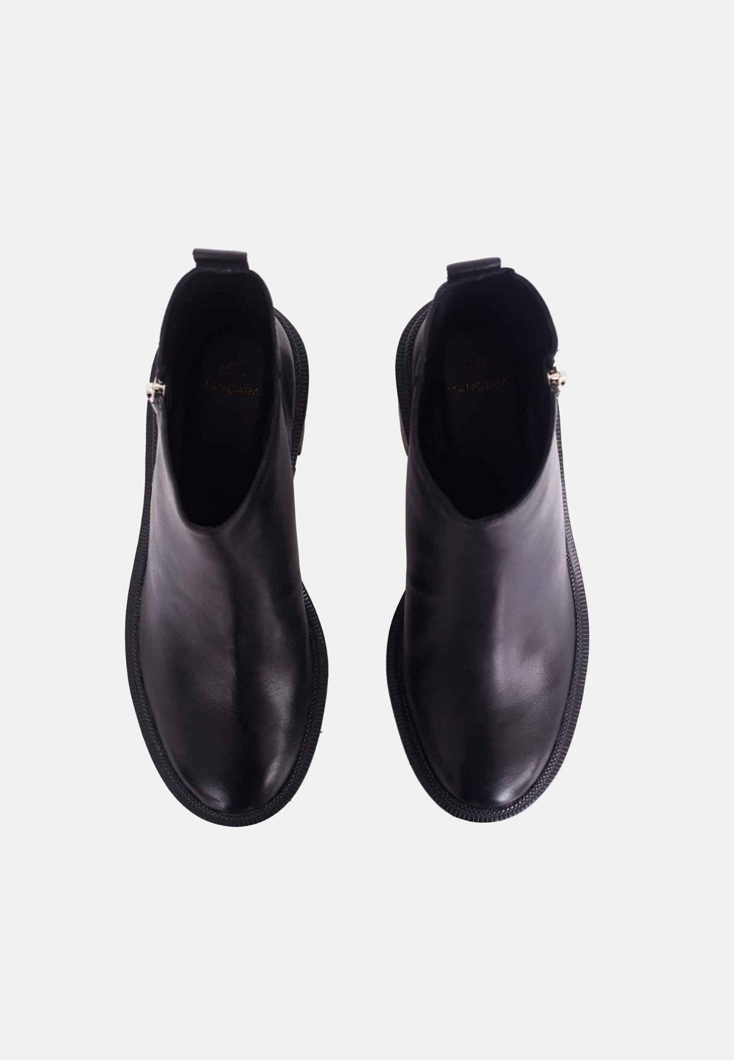 Mangará Atelier Black Goat Leather Ankle Boots Sophora – Women’S Round-Toe Block Heel Boots