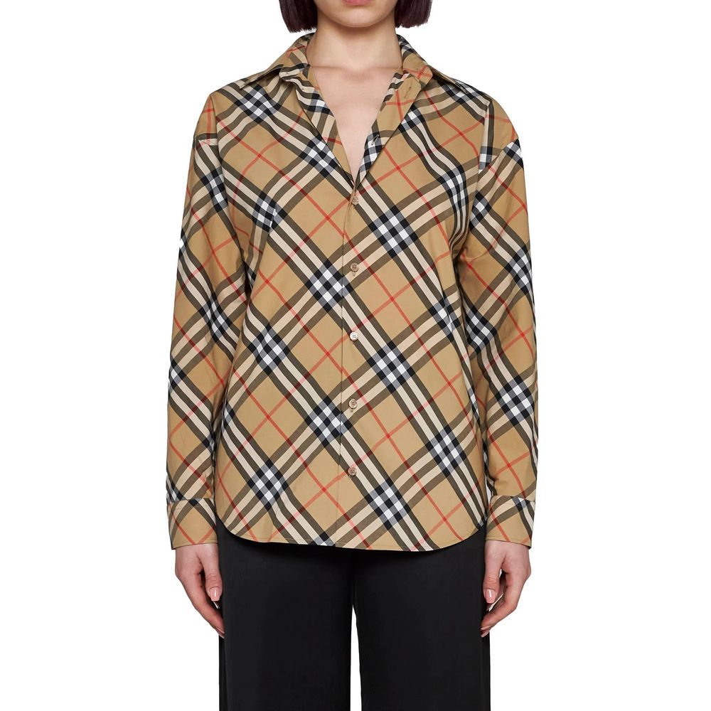 Camicia Burberry in Cotone Marrone con Motivo