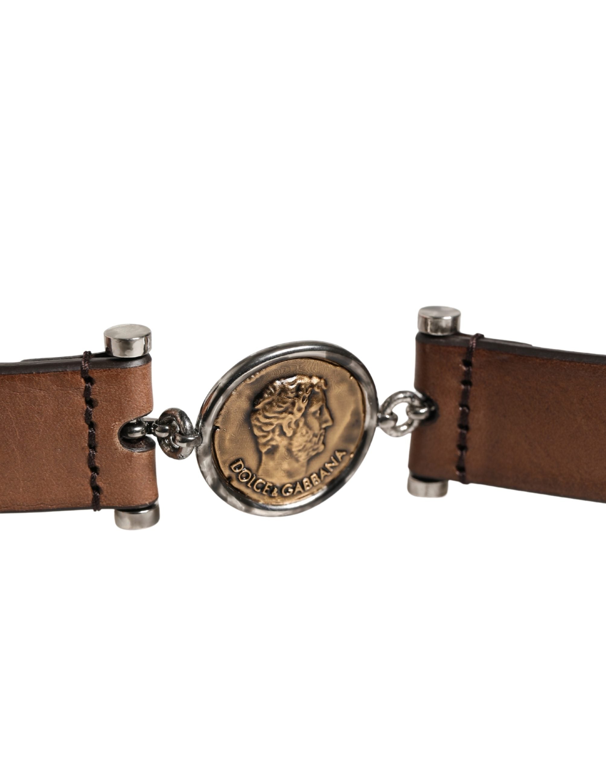 Dolce & Gabbana Men Brown Classic Leather Metal Buckle Belt