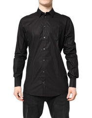 Dolce & Gabbana Camisa Formal de Algodón Negra y DORADA con Cuello