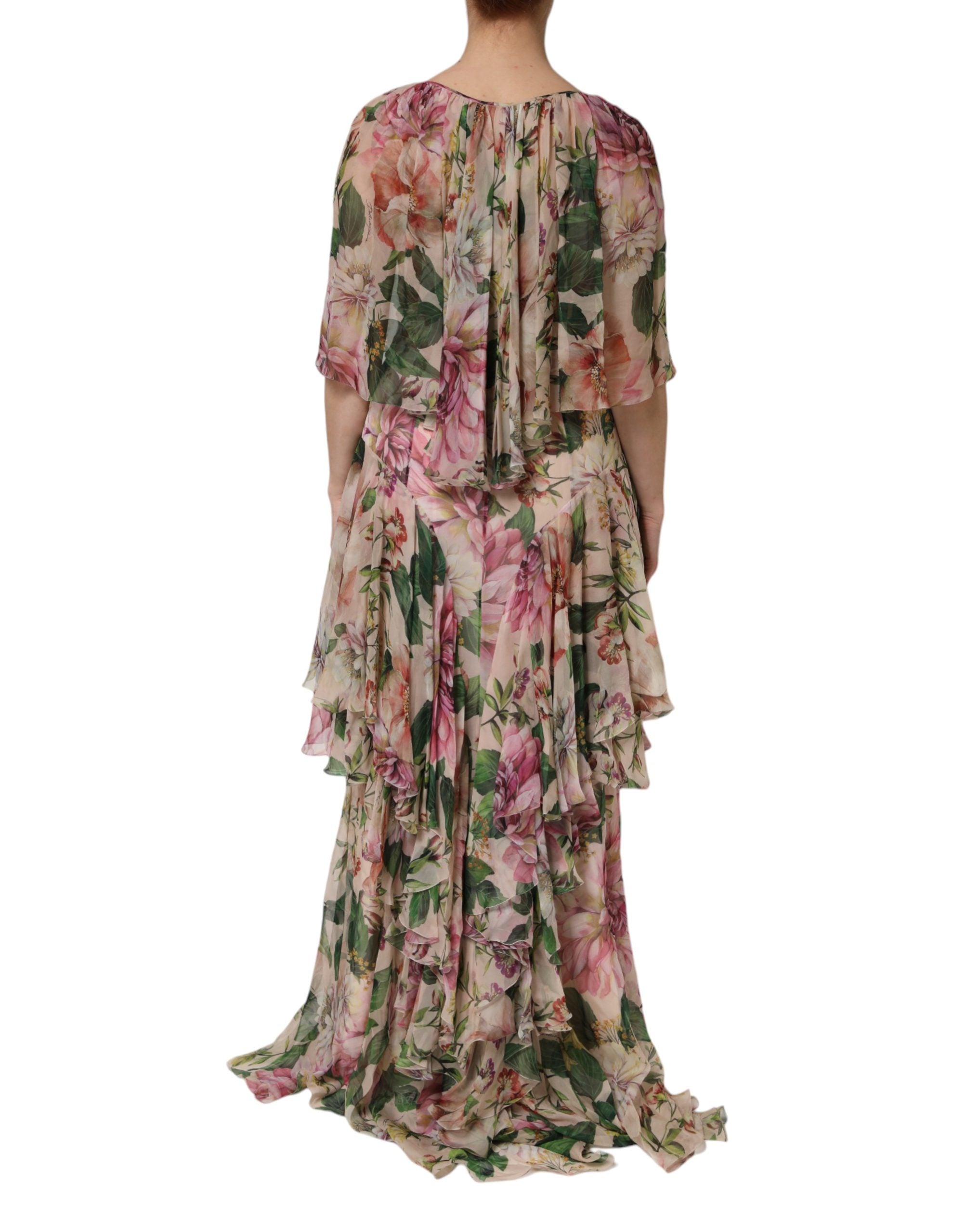 Dolce & Gabbana Multicolor Floral Silk Layered Maxi Dress