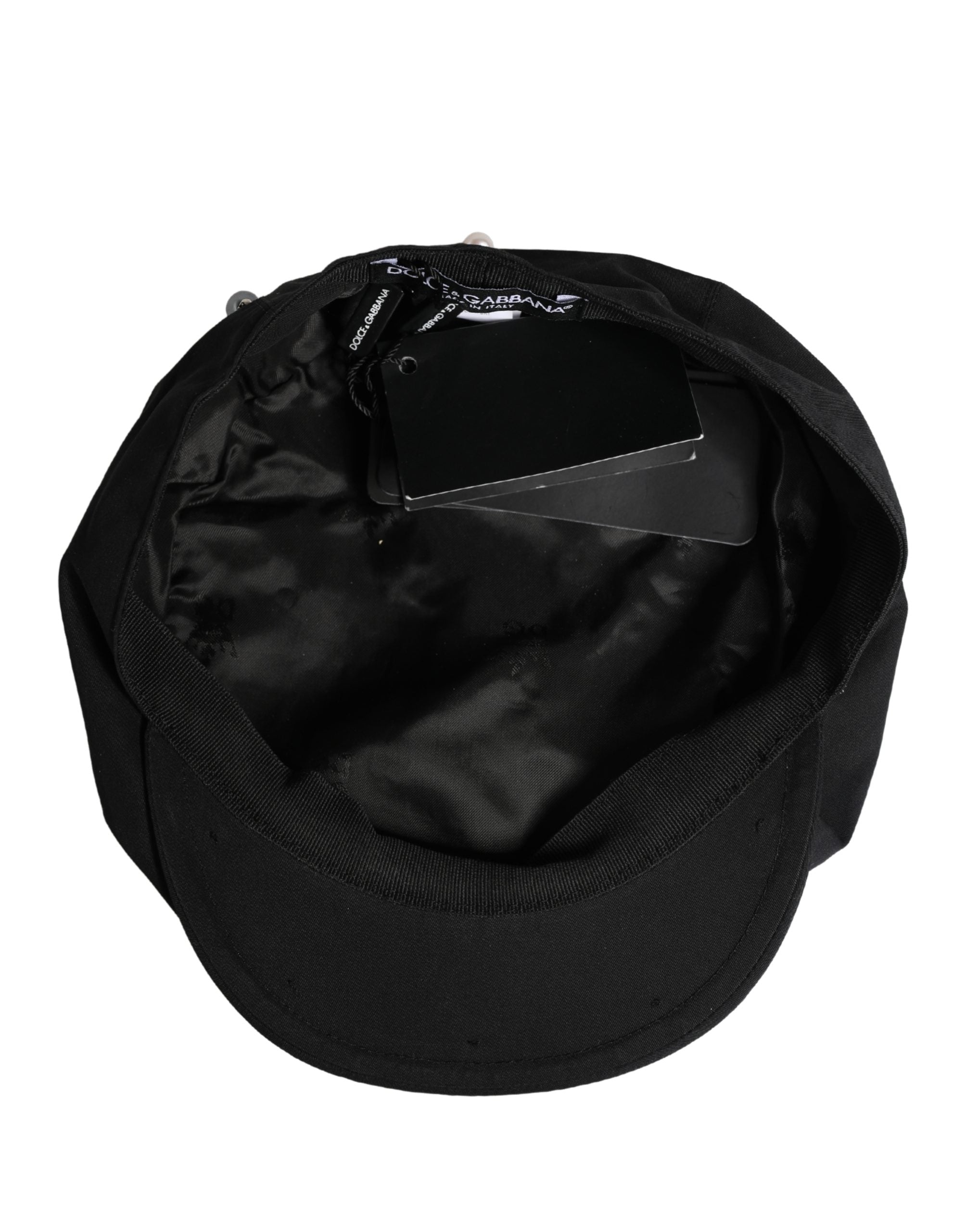 Dolce & Gabbana Casquette de marin en coton noir ornée pour homme
