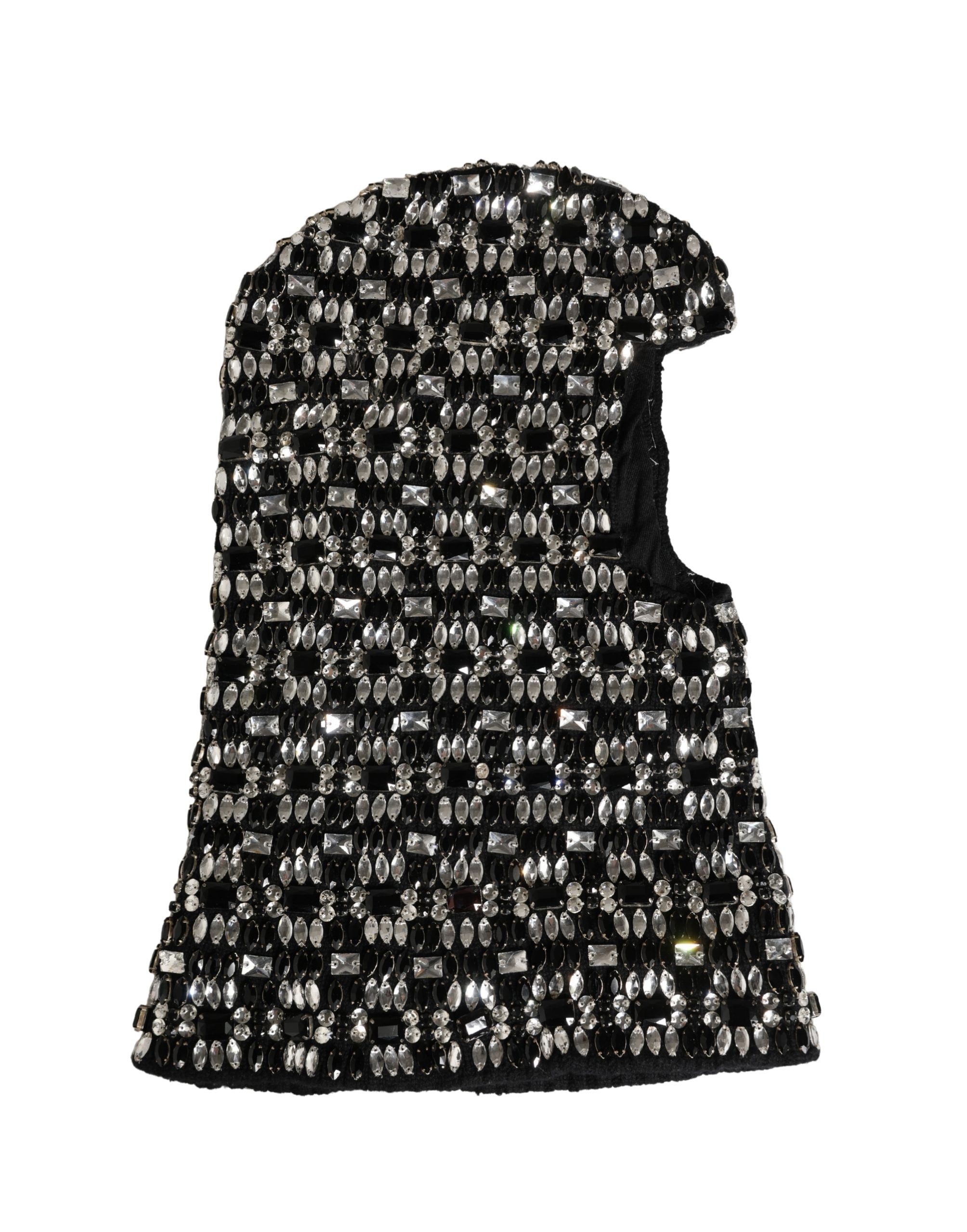 Dolce & Gabbana Black Wool Crystal Embellished Balaclava Hat
