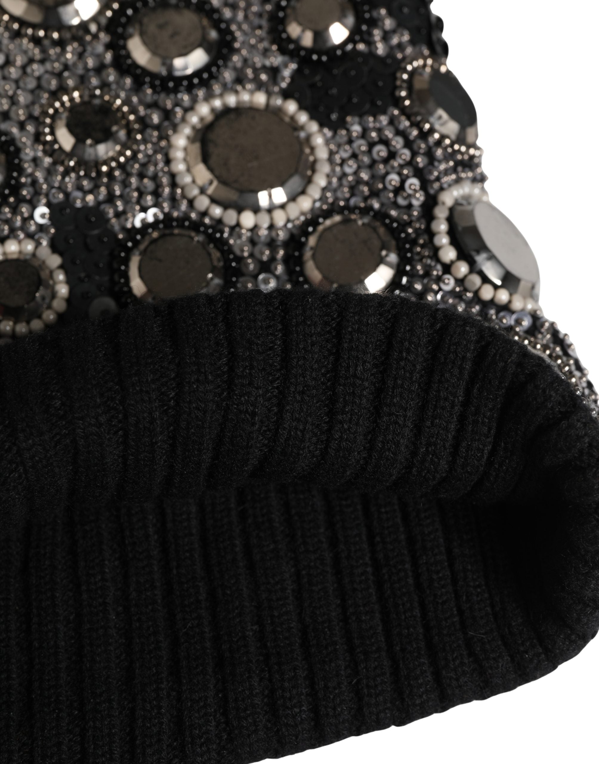 Dolce & Gabbana Black Wool Crystal Embellished Balaclava Hat