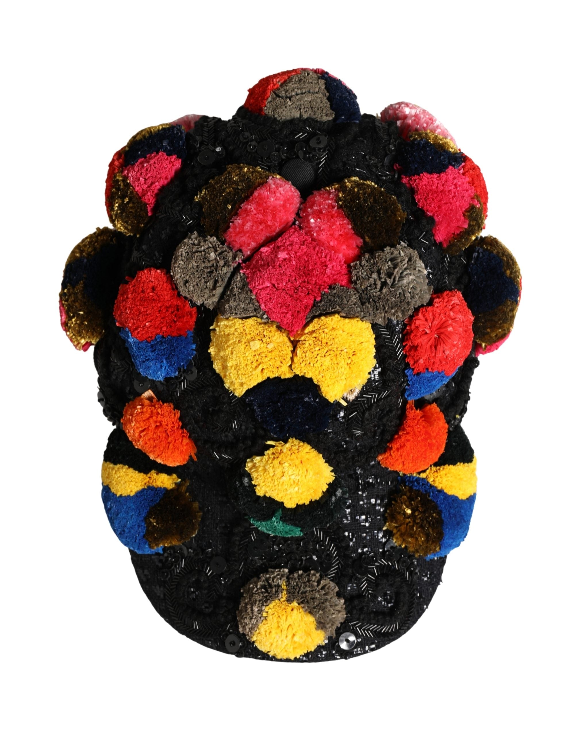 Dolce & Gabbana Chapeau Orné de Pailles et de Séquins Multicolores avec Pompons