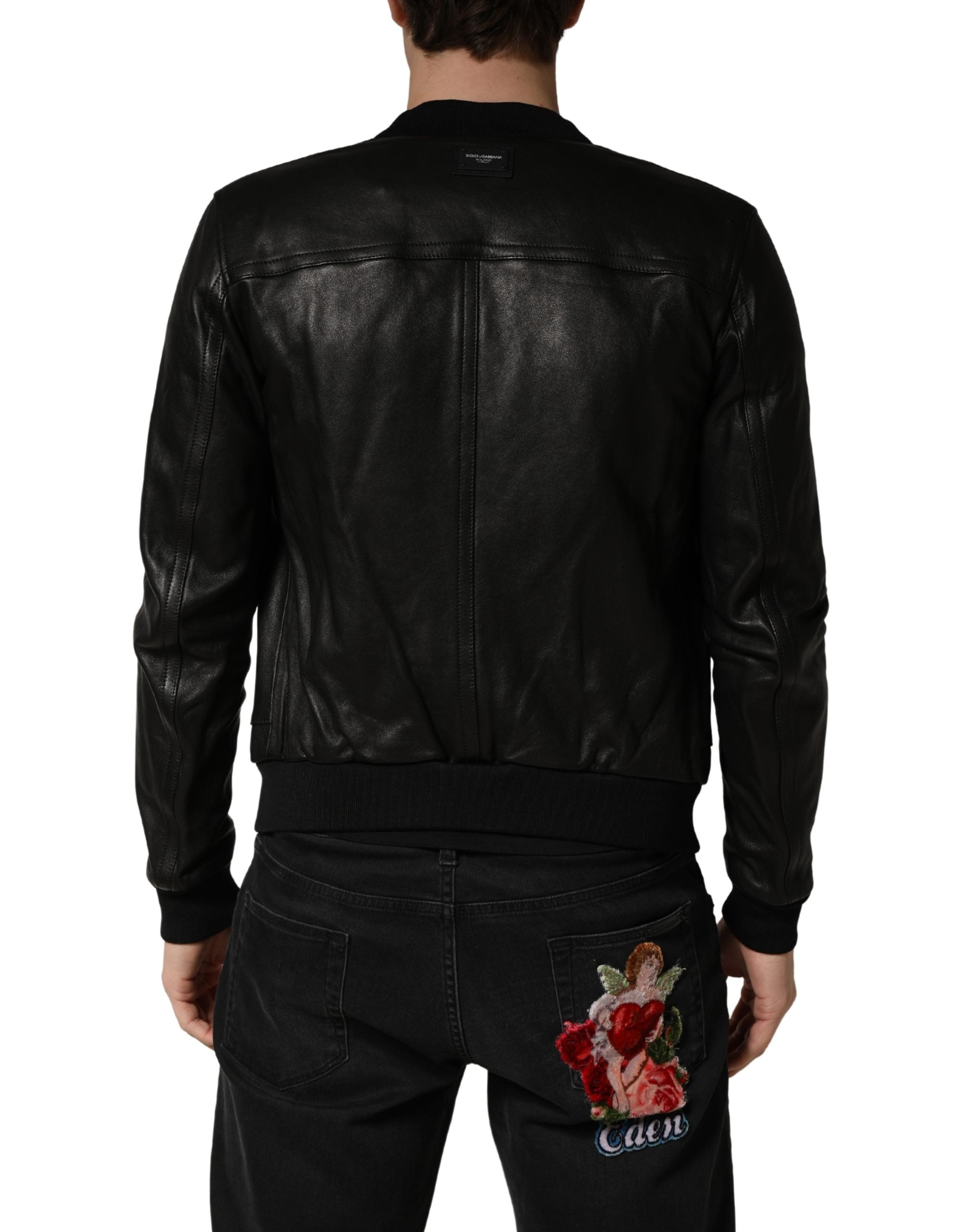 Dolce & Gabbana Black Lamb Leather Full Zip Biker  Jacket
