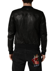 Dolce & Gabbana Black Lamb Leather Full Zip Biker  Jacket