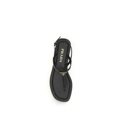 Prada Black Calf Leather Bos Taurus Flip-Flop Sandals
