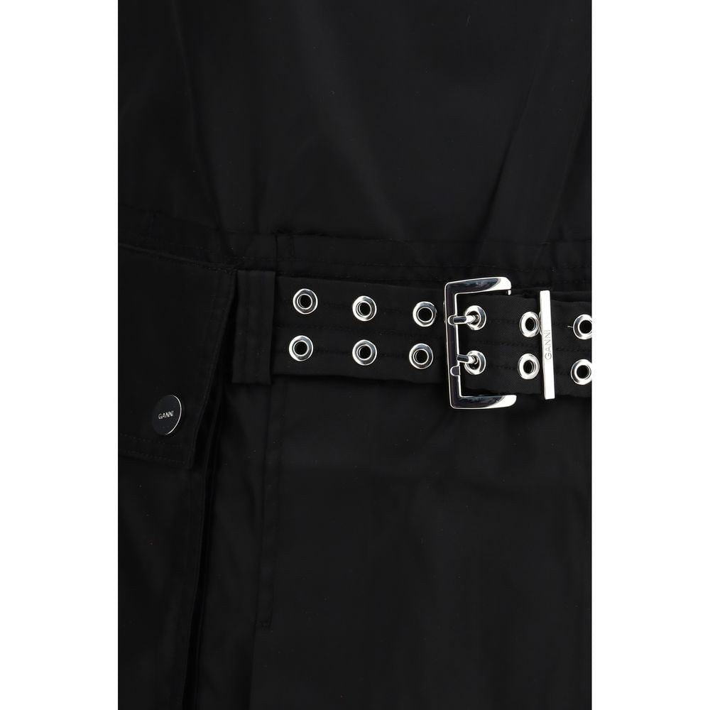 Ganni Svart Resirkulert Polyamid Hverdagskjole