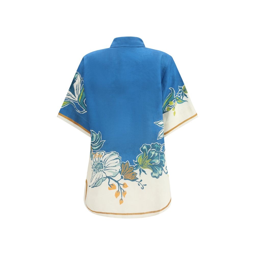 Koszulka Alemais Niebieski Wzorzysta Len