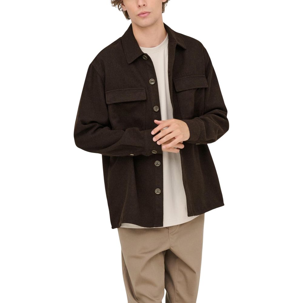 Only & Sons Brown Polyester Dress Shirt