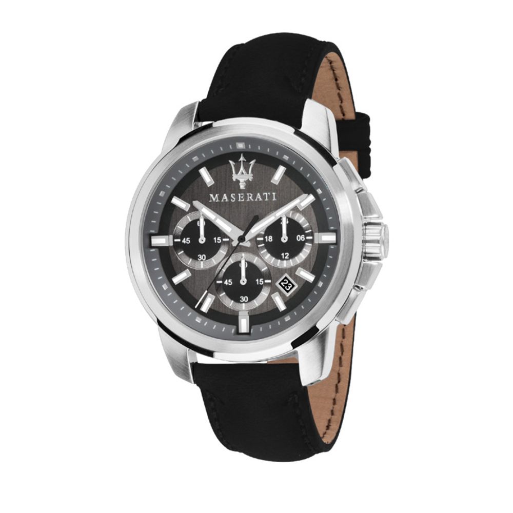 Maserati Black Leather Dress Watch
