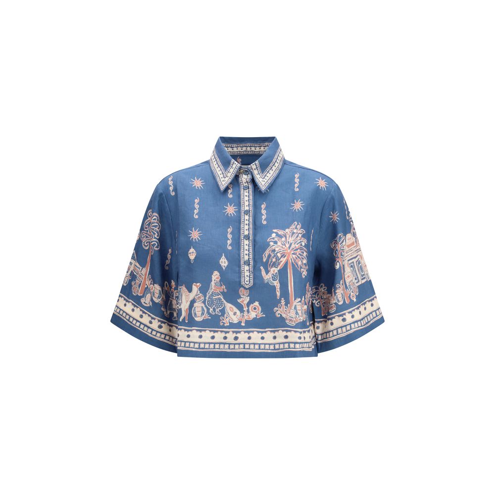 Alemais Blue Linen Pattern Shirt